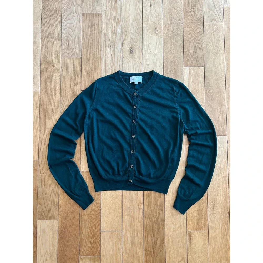 La Ligne Ben Cardigan Silk Cashmere Wool Forest Green Preppy Womens Size M
